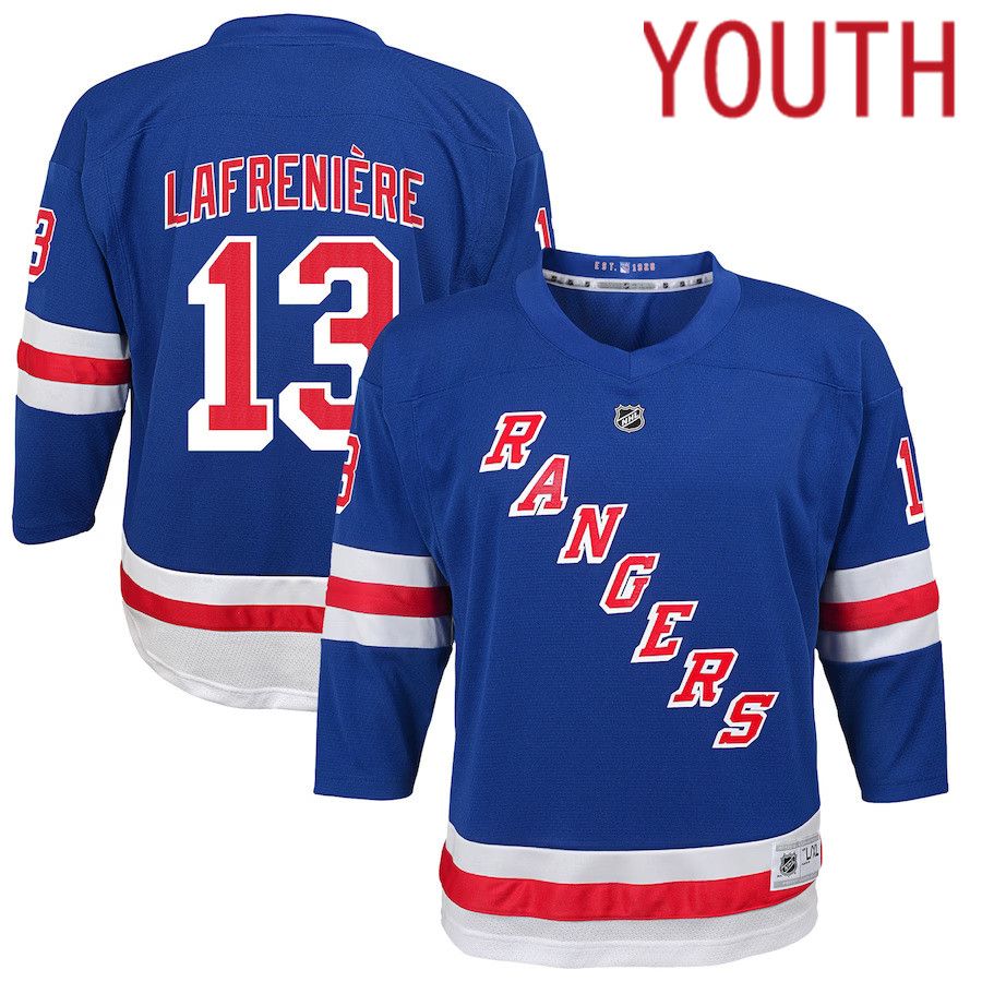 Youth New York Rangers #13 Alexis Lafreniere Blue Home Replica Player NHL Jersey